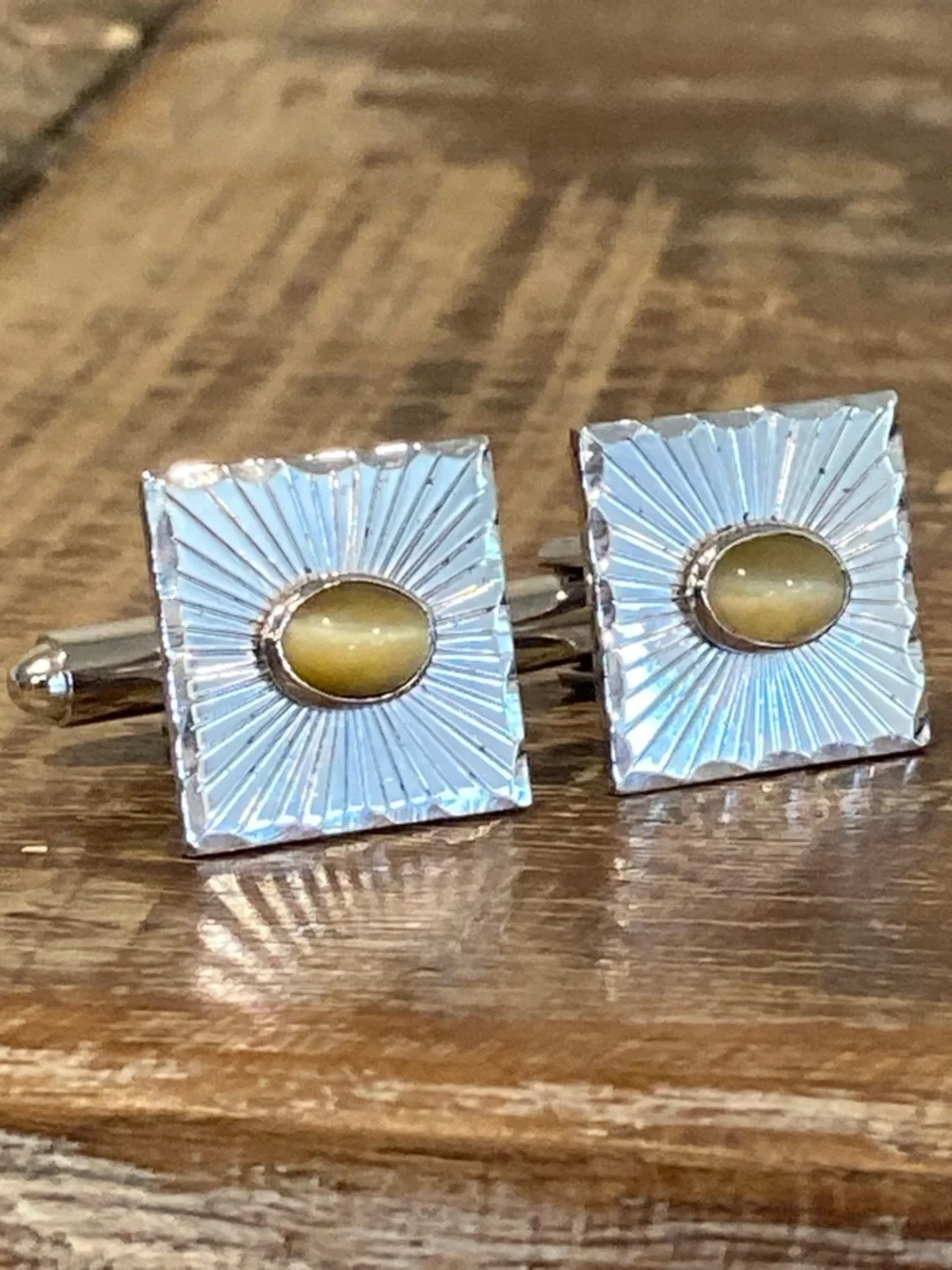 Simmons Sterling Silver Cufflinks Tigers Eye Vintage Square Western Style - Picture 16 of 16